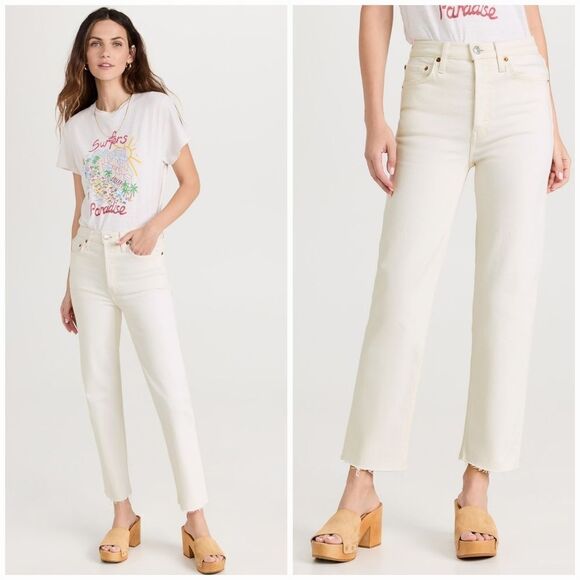 NWT RE/DONE × LEVI'S 70s Ultra High Rise Stove Pipe Raw Hem Jean Vintge White 29 - Picture 1 of 8